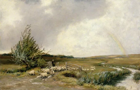 Clement Lambert, Landscape with a Rainbow and Sheep