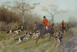 Thomas Blinks, Huntsmen and Hounds in a Wooded Landscape