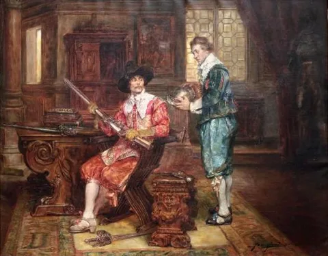 Alex de Andreis, Two Cavaliers in an Interior Discussing their Armory