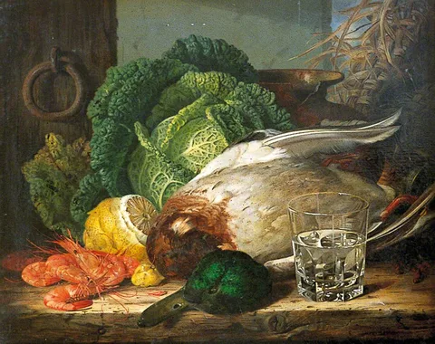 Edward Ladell, Still Life with Mallard, Prawns and Savoy