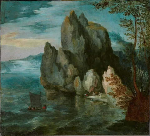 Jan Brueghel d.Ä., Seascape with a High Cliff