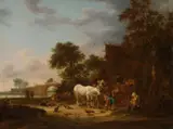 Isaack van Ostade, Country inn with a horse at the trough