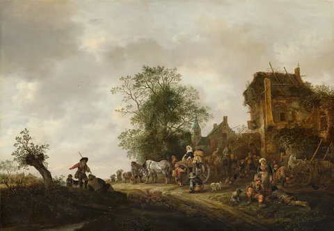 Isaack van Ostade, Travellers before an Inn