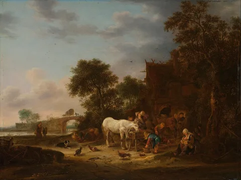 Isaack van Ostade, Country inn with a horse at the trough