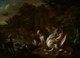 Adriaen de Gryef, Huntsman with a dead swan at the water's edge