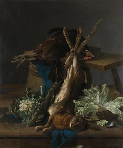 Cornelis van Lelienbergh, Still Life with Hare and a Black Rooster