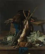 Cornelis van Lelienbergh, Still Life with Hare and a Black Rooster