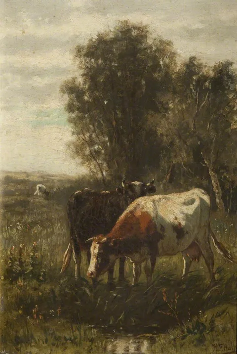 William Frederick Hulk, Two Cows in a Landscape