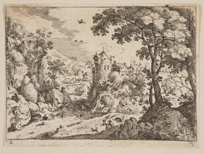 Jacob Savery, I, Stream between Rocky Hillside and Castle, from Landscapes