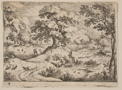 Jacob Savery, I, Path by a Swamp: Sheepdog and Sheep, from Landscapes