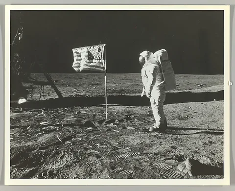 Neil Armstrong, Buzz Aldrin on the Moon with the American Flag