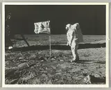 Neil Armstrong, Buzz Aldrin on the Moon with the American Flag