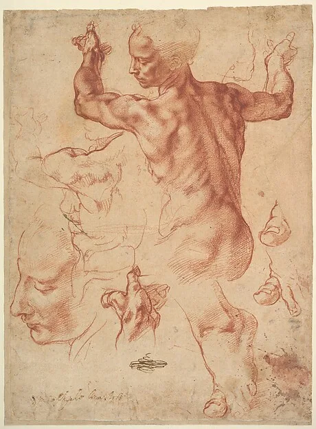 Michelangelo, Studies for the Libyan Sibyl (recto); Studies for the Libyan Sibyl and a small Sketch for a Seated Figure (verso)