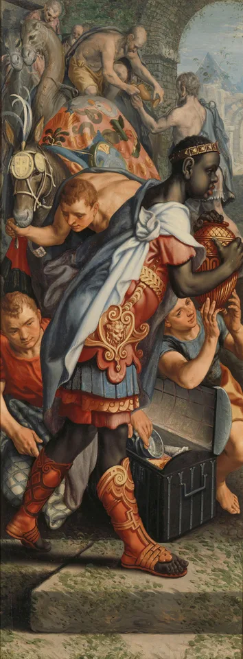 Pieter Aertsen, Left wing of a triptych with the adoration of the magi and the presentation in the temple