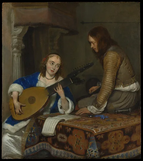 Gerard ter Borch, A Woman Playing the Theorbo-Lute and a Cavalier