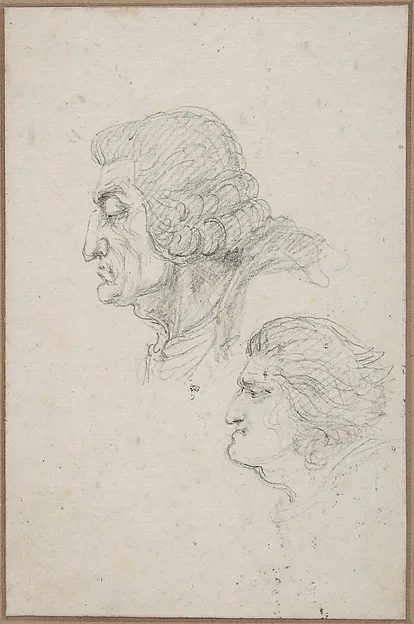 Vivant Denon, Portraits of Jean-Baptiste-Joseph Gobel (1727-1794), Bishop of Paris in 1792-93, and Pierre-Gaspard Chaumette (1763-1794), Procurator of the Commune in 1792, sketched on the way to the guillotine, April 12, 1794.