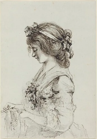 Vivant Denon, A Young Woman Sewing [recto]