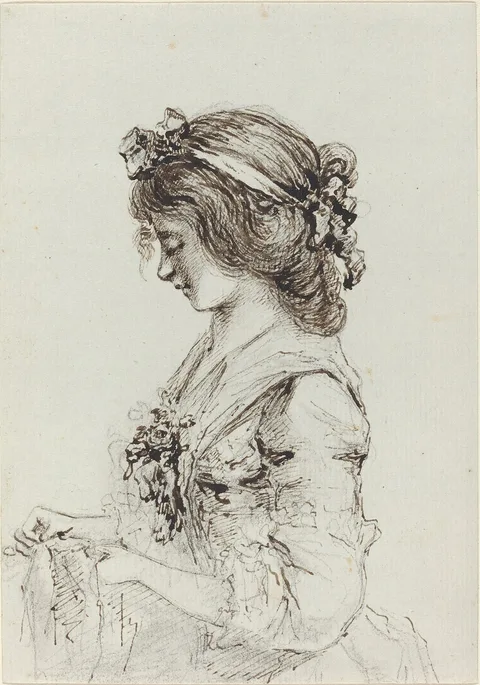 Vivant Denon, A Young Woman Sewing [recto]