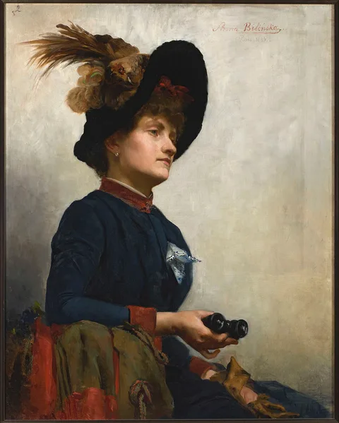 Anna Bilińska-Bohdanowicz, Portrait of a lady with binoculars.