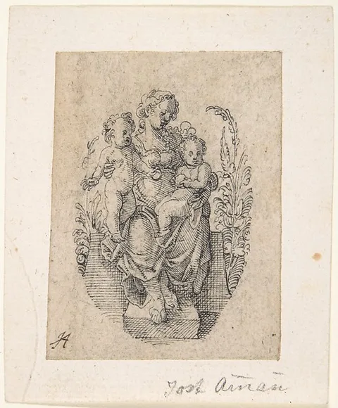 Jost Amman, A Seated Personification of Charity with two Children