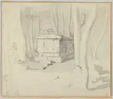 Christen Købke, A Stone Tomb in a Forest; verso: Study of a Flower