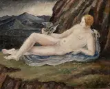 Dora Carrington, Reclining nude with dove in a mountainous landscape (portrait of Henrietta Bingham)