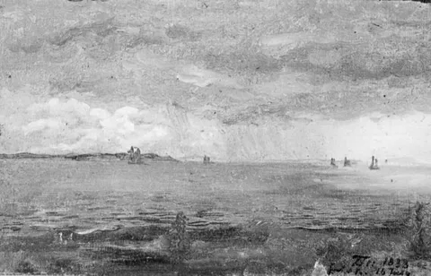 Lorenz Frølich, The Sound with Rain Clouds and Ships in the Background