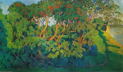 Konstantin Yuon, The elderberry bush. Pskov