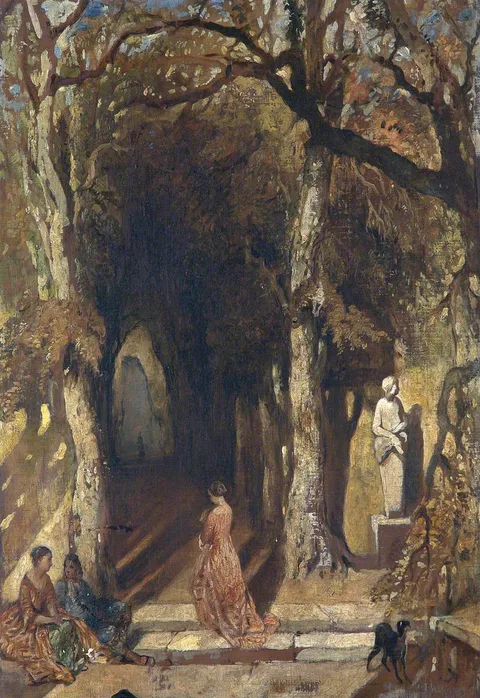 Thomas Woolner, Figures in a Tree-lined Garden