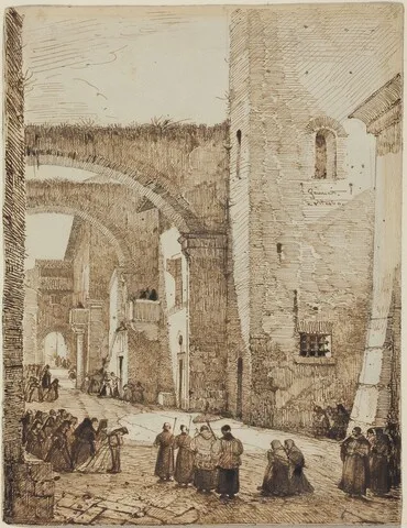François Marius Granet, A Priest Processing through a Medieval Street in Viterbo