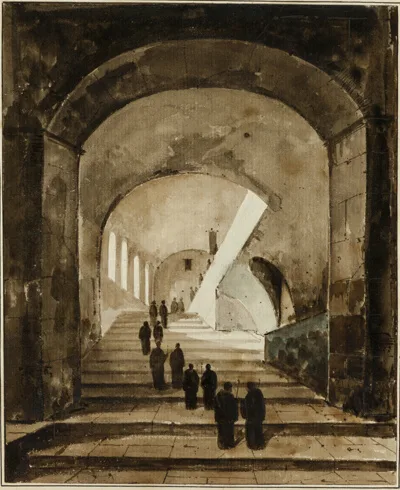 François Marius Granet, Monks on the Staircase of the Villa of Maecenas at Tivoli