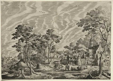 Hans Bol, Landscape with a Chateau at the right