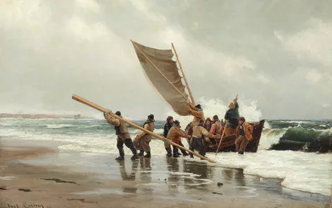 Carl Locher, The boat is hauled ashore.