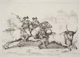 Bartolomeo Pinelli, Cavalcature che conducono le bestie bovine in Roma, per macellare (Cattle Driven to the Slaughter in Rome) (Plate 16)