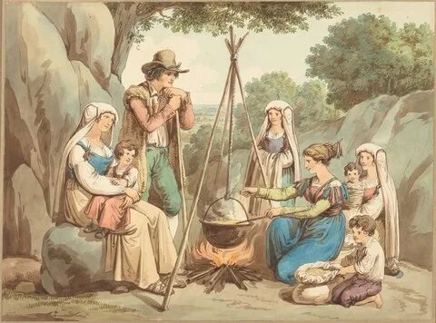 Bartolomeo Pinelli, A Peasant Family Cooking over a Campfire