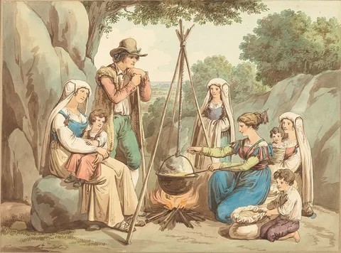 Bartolomeo Pinelli, A Peasant Family Cooking over a Campfire