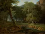 Jean-Victor Bertin, Woodland Scene with Nymphs and a Herm