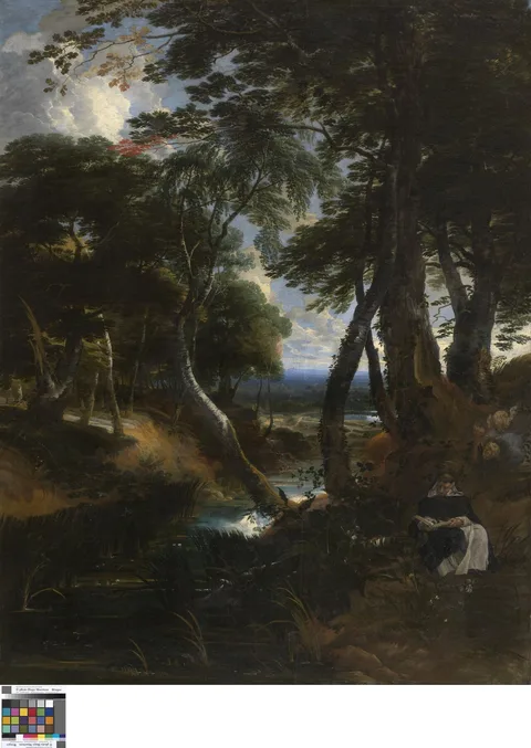 Lucas Achtschellinck, Wooded Landscape with Saint Dominic
