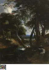 Lucas Achtschellinck, Wooded Landscape with Saint Dominic