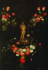 Frans Ykens, Christ at the column, in a garland of flowers