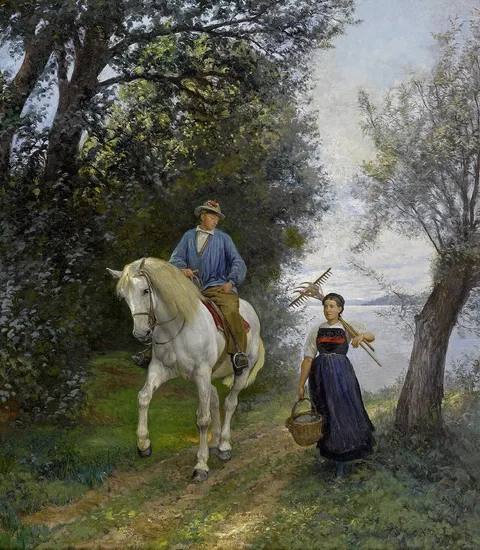 Rudolf Koller, Rider and peasant woman on a lake