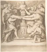 Joseph Heintz the Elder, Figures Adoring a Statue of the "Magna Mater"