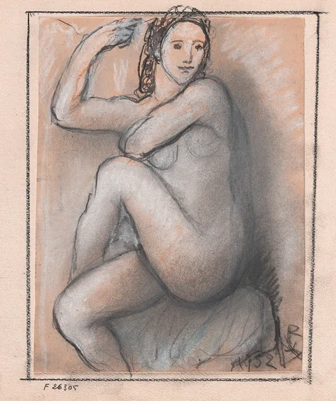 Victor Rousseau, Female nude sitting upright with legs crossed