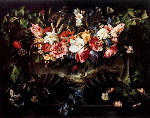 Juan de Arellano, Garland of Flowers with a Landscape