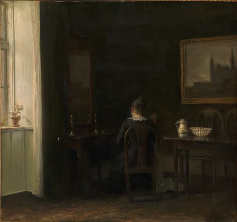 Carl Holsøe, Interior with the Artist's Wife Emilie Heise