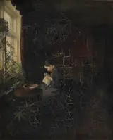 Carl Holsøe, Interior with a Girl Sewing