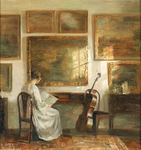 Carl Holsøe, Woman at a table near a cello.