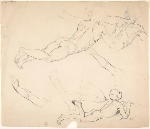 Eduard Bendemann, Studies of a Boy Playing the Flute; verso: Studies of Seated Man