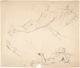 Eduard Bendemann, Studies of a Boy Playing the Flute; verso: Studies of Seated Man