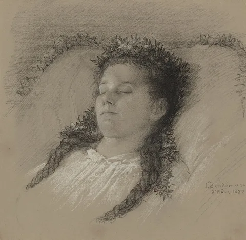 Eduard Bendemann, A Girl on Her Deathbed with a Crown of Flowers